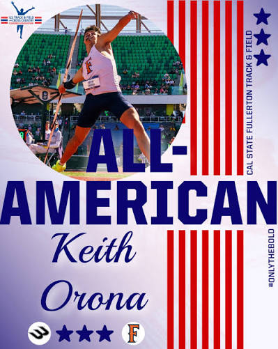 Keith Orona named USTFCCCA All-American in the javelin for Cal State Fullerton